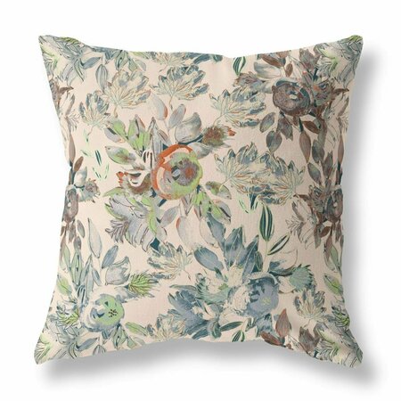 PALACEDESIGNS 18 in. Florals Indoor & Outdoor Zippered Throw Pillow Green & Brown PA3101194